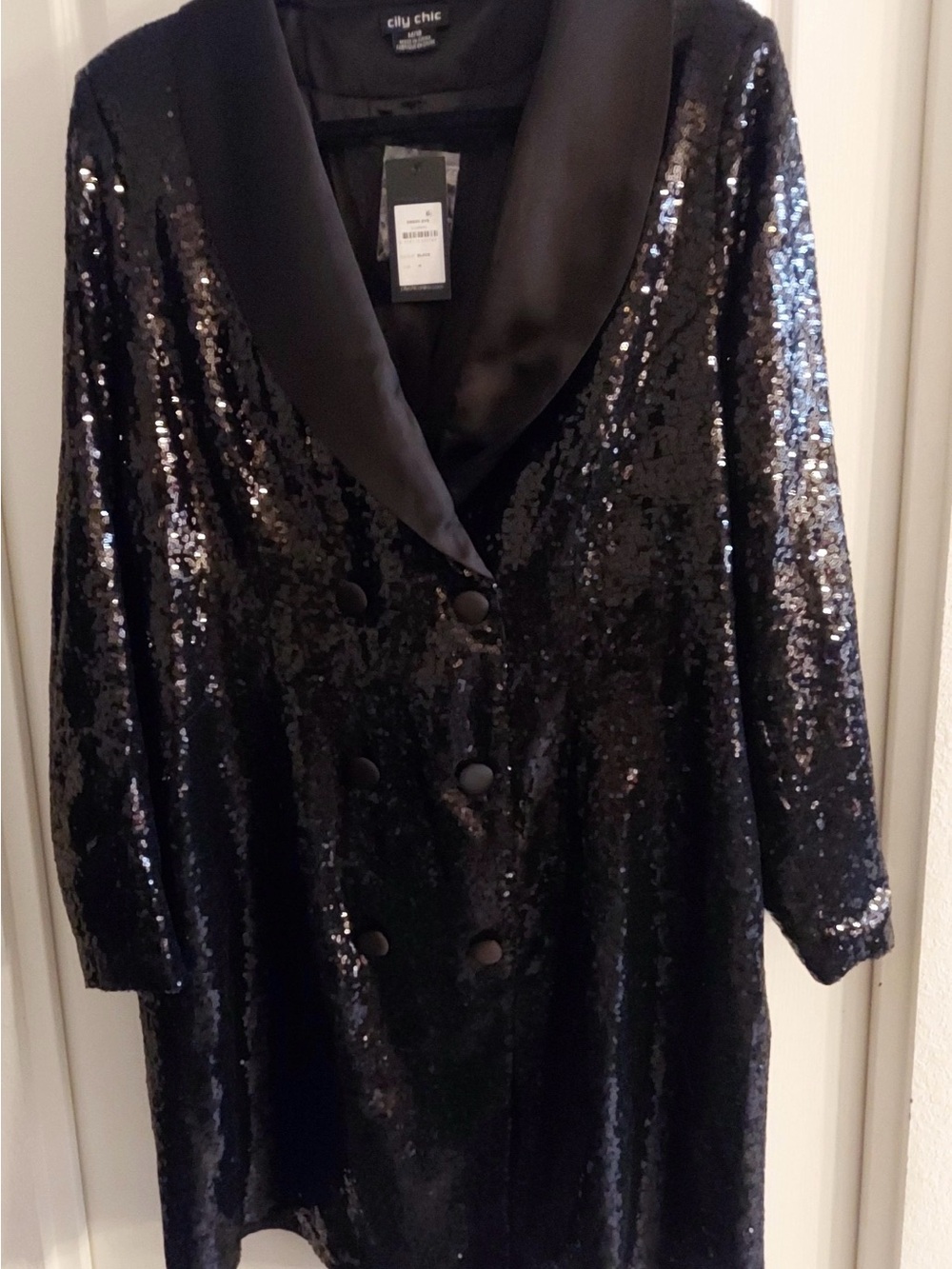 NWT Sz M/18 Black Sequin Tuxedo Dress